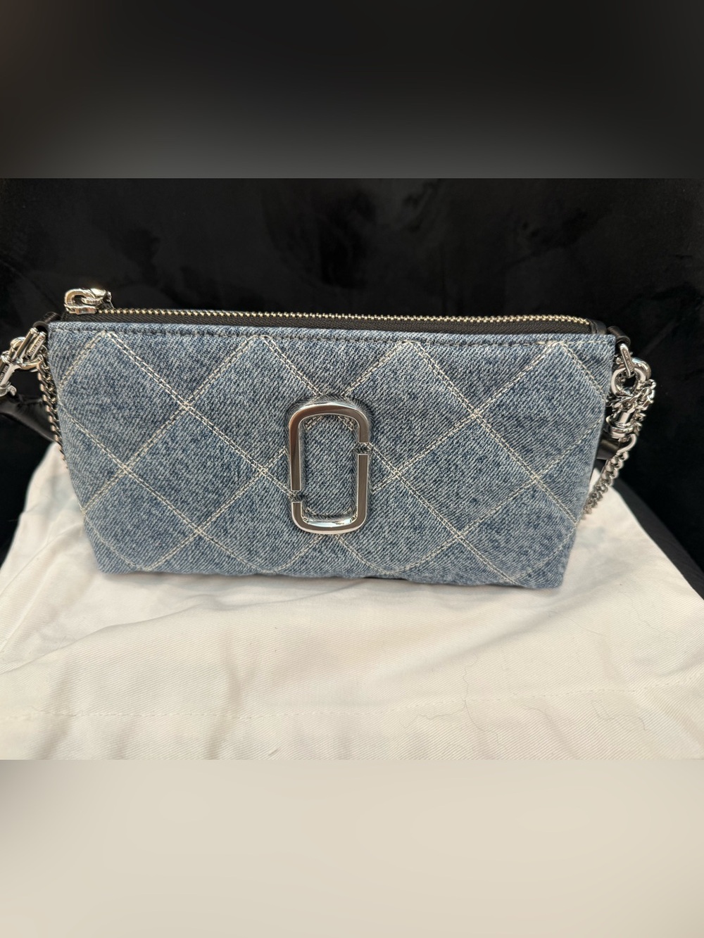 Marc Jacobs Quilted Denim Crossbody Bag with Silver Hardware